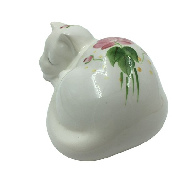 Sleeping kitten figurine Vintage hand painted white pink flowers floral cat shel - Picture 3 of 8